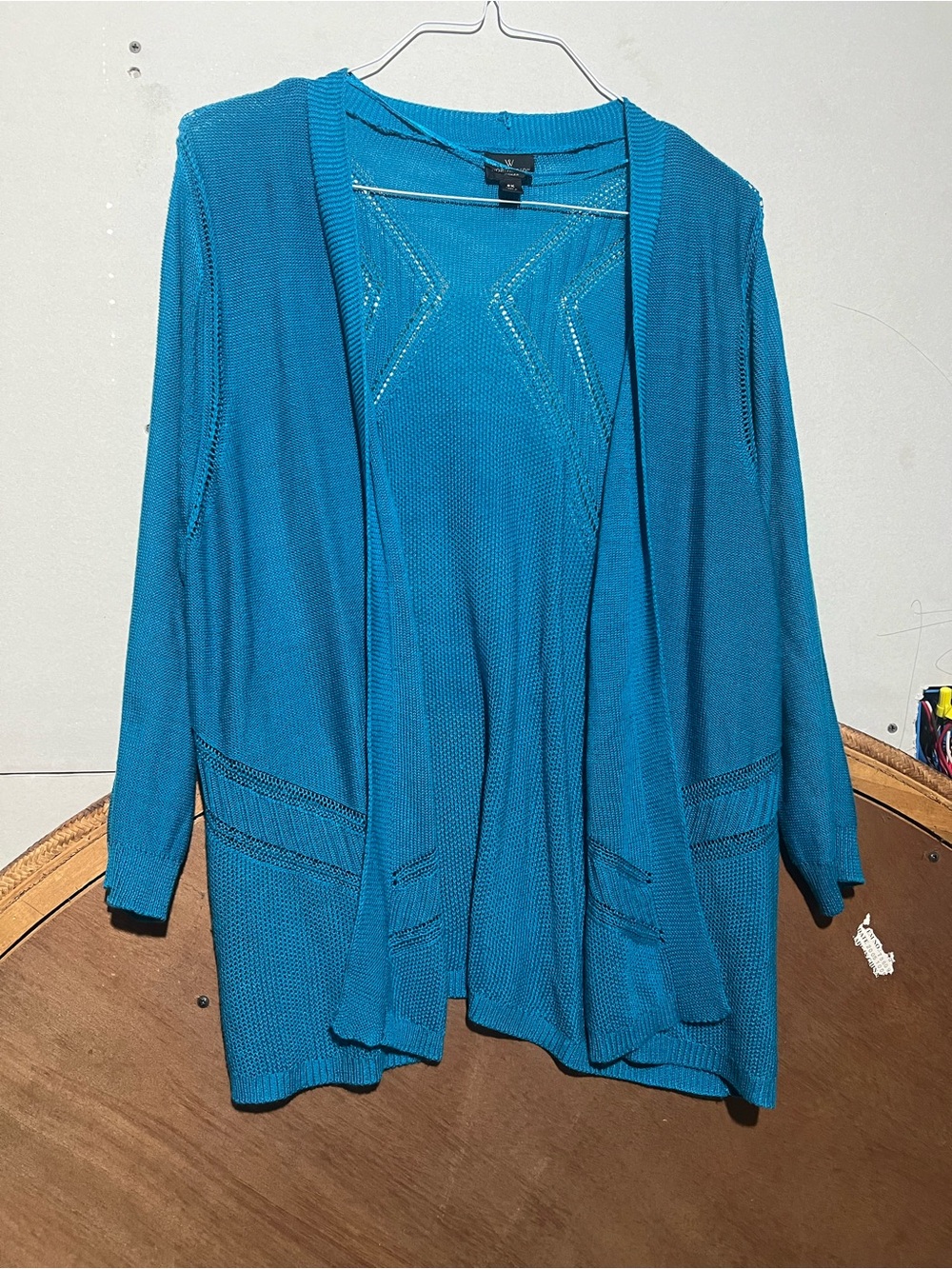 Worthington Teal Open-Weave Knit Cardigan size 2X